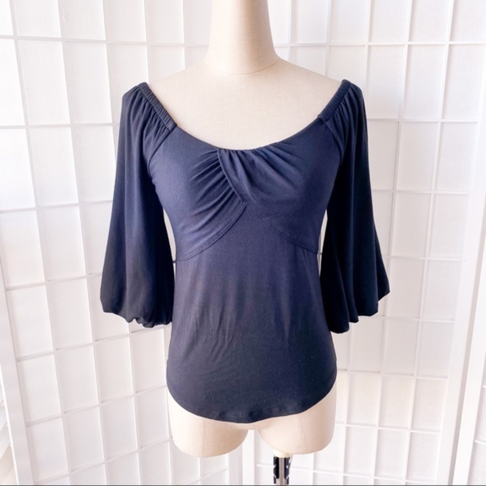 FREE PEOPLE Balloon Puffy 3/4 Sleeve Off the Shoulder Top Black - Picture 4 of 11